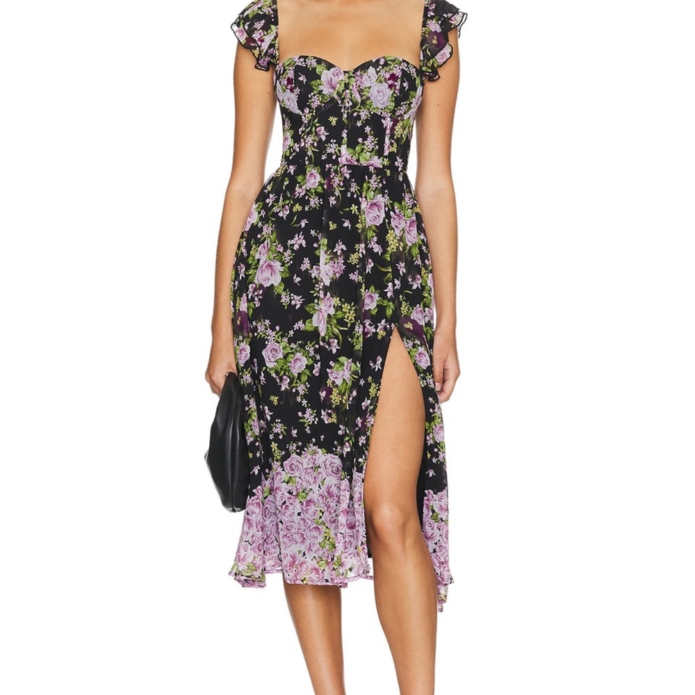 Floral Black Dress with Purple Accents
